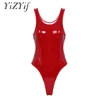 Соблазнительные Комбинезоны для женщин, Цельный купальник из искусственной кожи для взрослых, без рукавов, с открытой спиной, с высоким вырезом, стринги, трико, боди, Ночная одежда