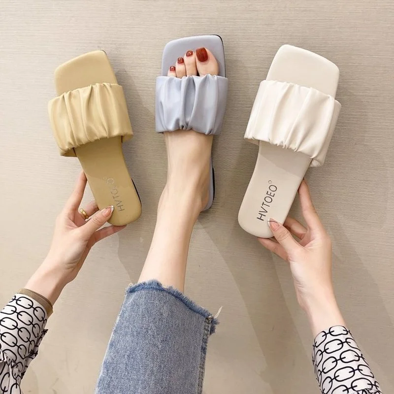 

Шлепанцы Fairy, охлаждающие воздух, женские, летнее издание, 2021, корейские универсальные плиссированные пляжные шлепанцы на плоской подошве