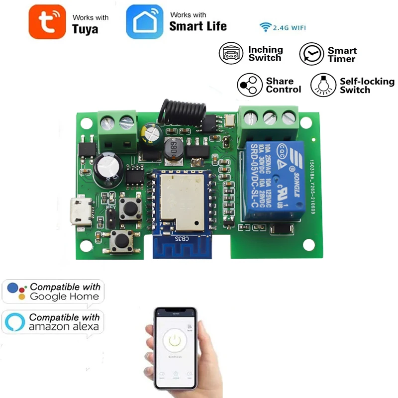 

Smart Home Switch Module tuya/Ewelink WiFi 1CH 7-32V 10A Relay Radio Frequency Remote Control Smart Timer Alexa Google Home