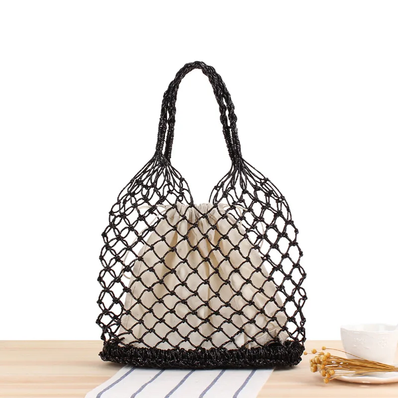 

Hand-held Straw Bag New Solid Color Gold And Silver Thread Hand Crocheted Bag Tide Girl Forest Beach Bags
