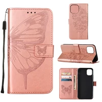 luxury slim leather cover for iphone 11 12 pro xr xs x max 7 8 plus wallet card slot shockproof flip case with butterfly pattern