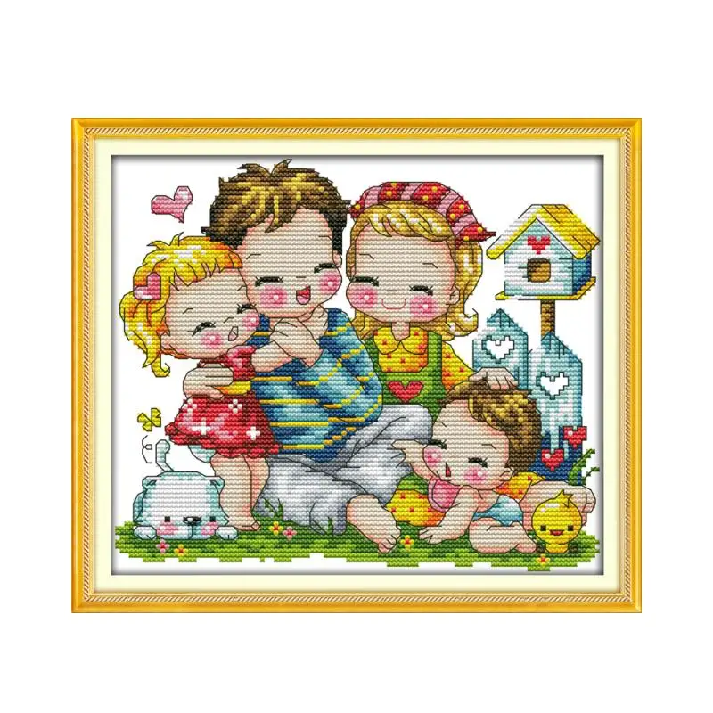 

A happy family cross stitch kit cartoon 11ct count print canvas stitches embroidery DIY handmade needlework plus