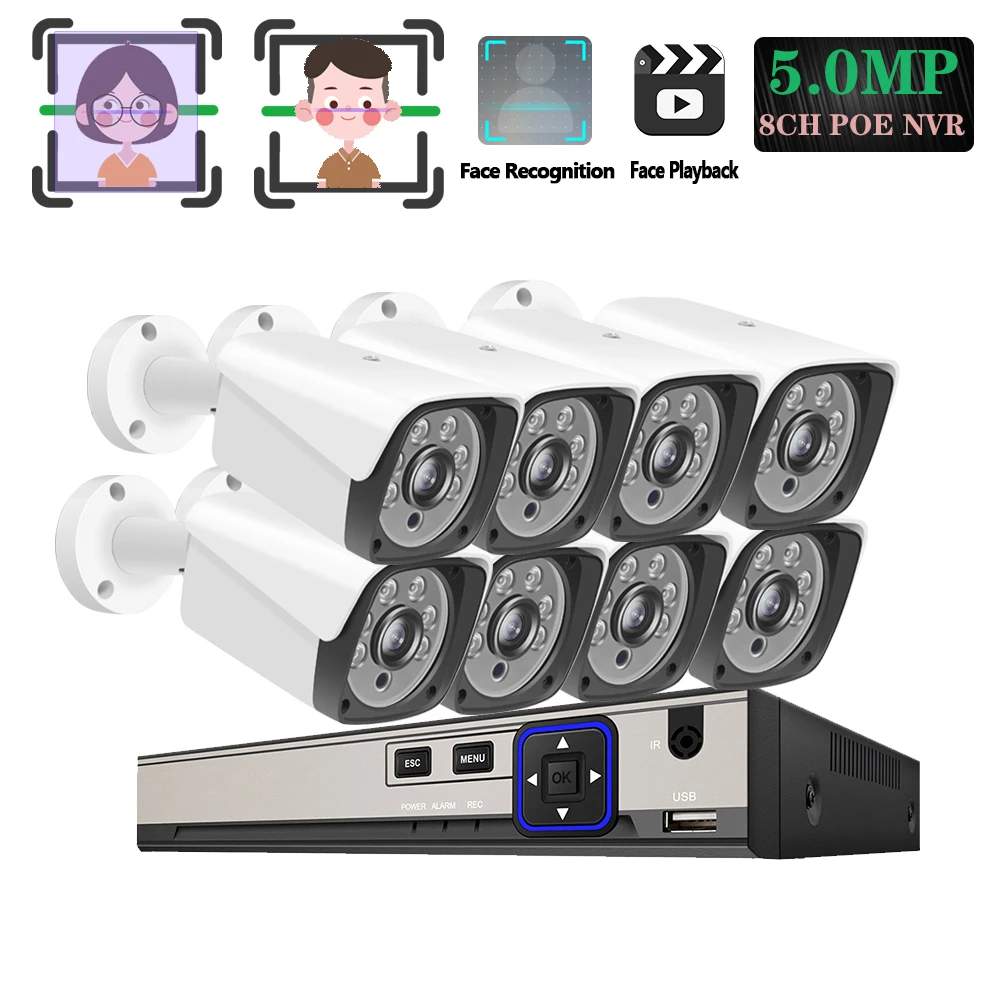 Камера видеонаблюдения H.265 + 8 каналов 5 МП RJ45 POE NVR объектив 3 6 мм|Система