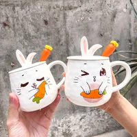 cute cartoon carrot rabbit ceramic mug hand painted expression creative embossed mug student water cup funny coffee cups friends