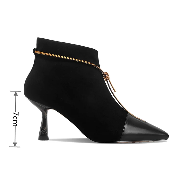 

Mstacchi 2020 Zipper Metal Decoration Stretch Ankle Boots For Woman Pointed Thin Heels Fashion Sexy Female Shoes Botas De Mujer