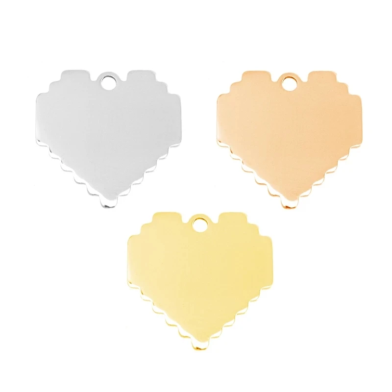 

100% Stainless Steel Heart Charm Blank For Engrave Rose Gold/Gold/Silver Color Metal Sawtooth Heart Charms Mirror Polished 50pcs