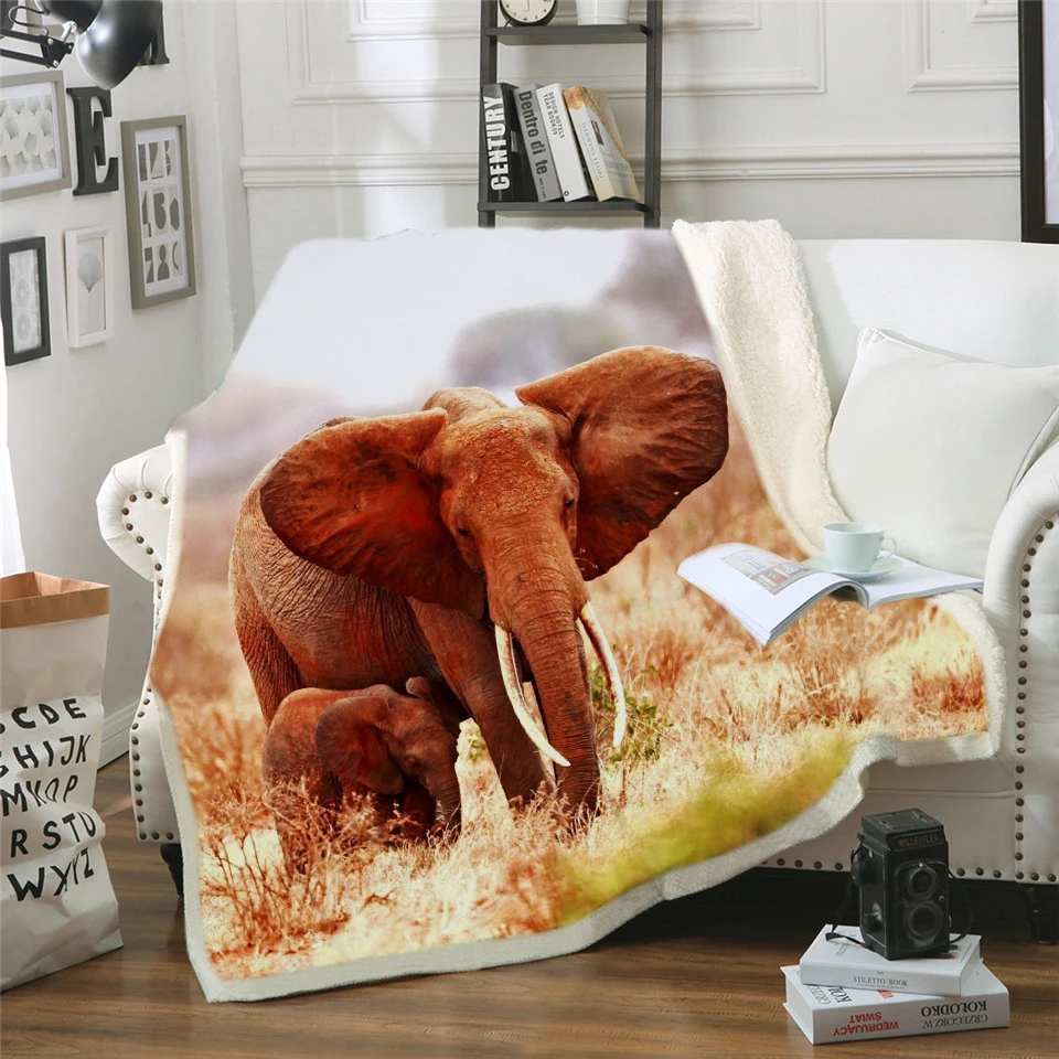 

3D Digital Printing Elephant Soft Throw Premium Sherpa Fleece Blanket