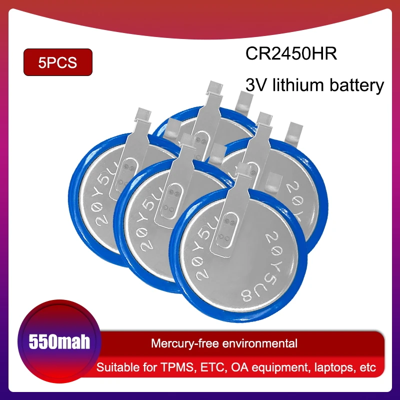 

5pcs Eaxell Original CR2450HR 3V button battery Car tire pressure monitoring battery CR2450 High temperature resistance
