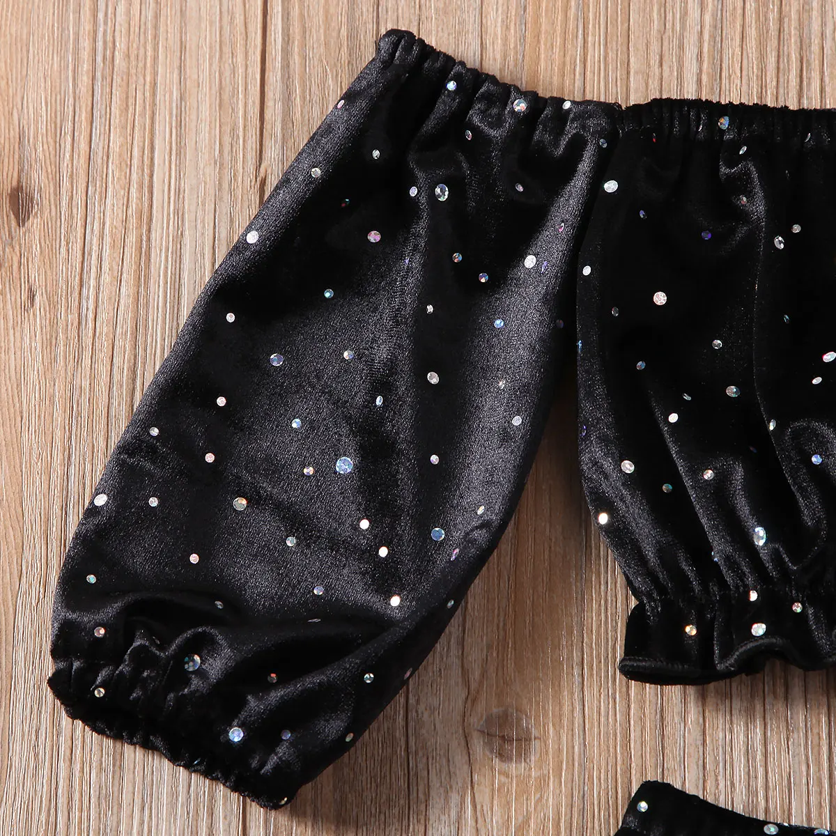 Infant Baby Girl Sequin Clothes Sets 3pcs Long Sleeve Off Shoulder Tops Pants Headband Outfit 1-4Y Set | Мать и ребенок
