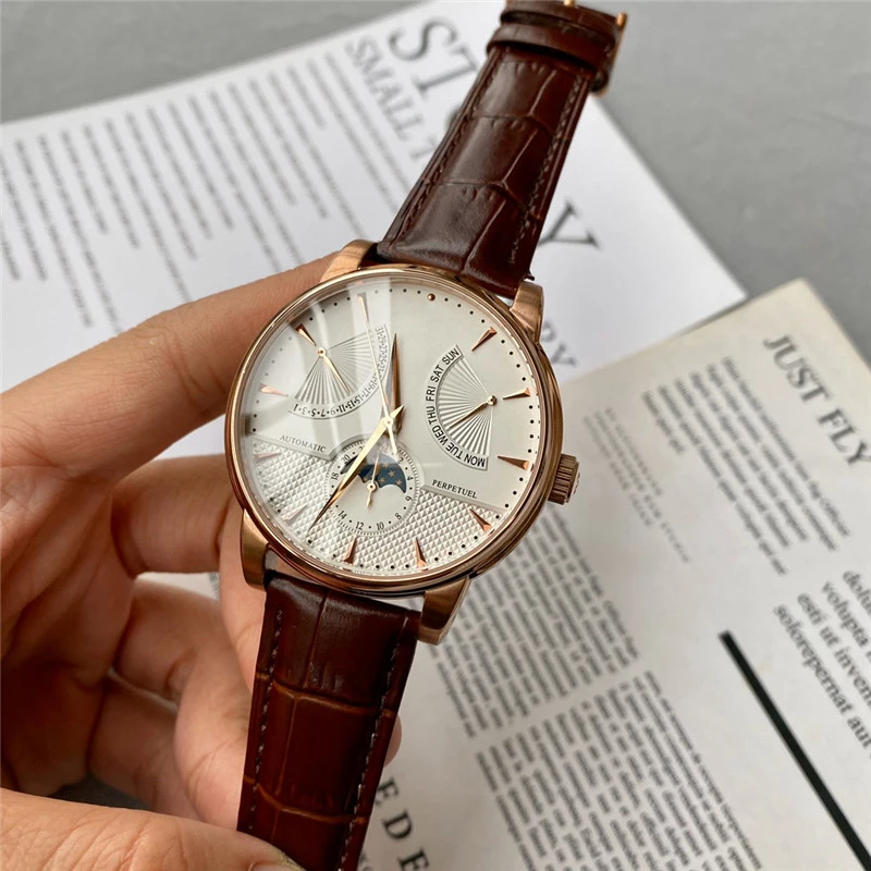 

Men's Luxury Brand Business Formal Dress Stainless Steel Watch Unique Fan-shaped Full Calendar Automatic Mechanical Clock Gifts