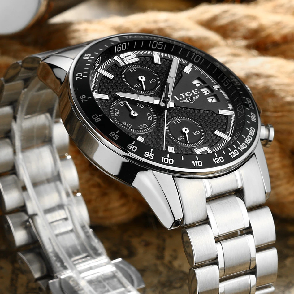 Часы-хронограф мужские водонепроницаемые полностью стальные в стиле милитари |