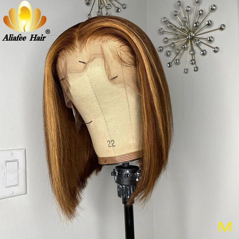 

Aliafee Short Bob Wigs Lace Front Wigs 13x4 Human Hair Wigs Peruvian 150% Density Remy Ombre Bob Honey Blonde Bob Wig For Women