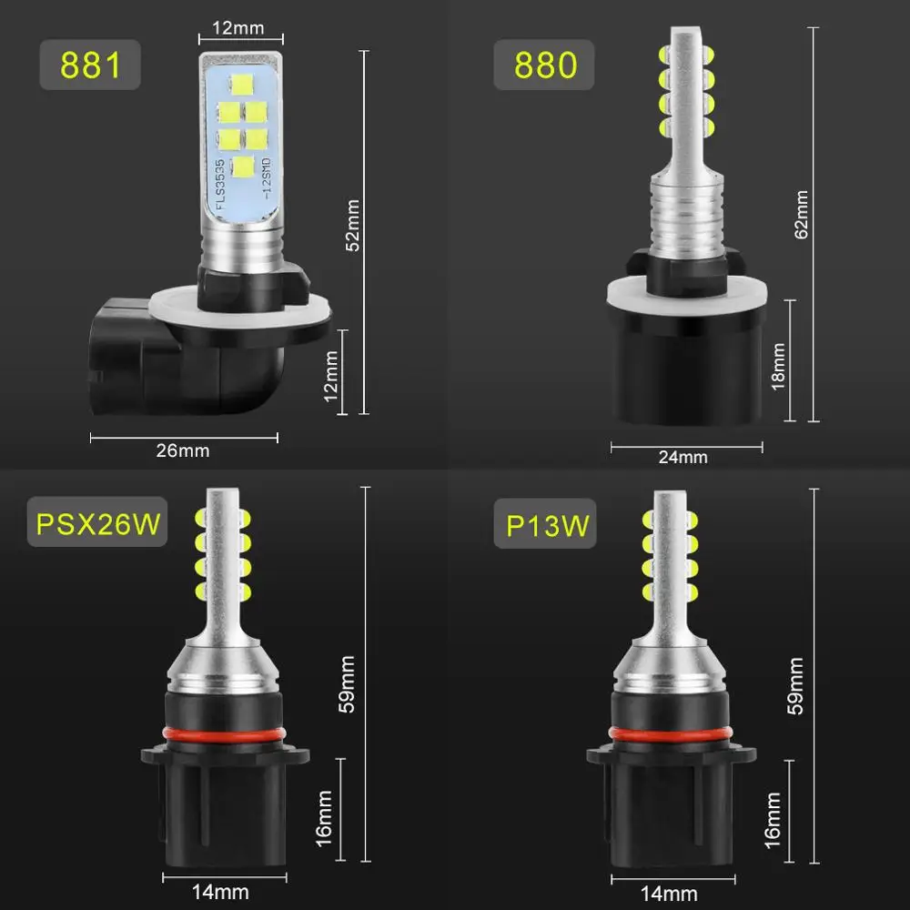 2 шт. авто светодиодный лампы H27 880 881 P13W 5202 H16 PSX24W PSX26W Противотуманные фары Дневные