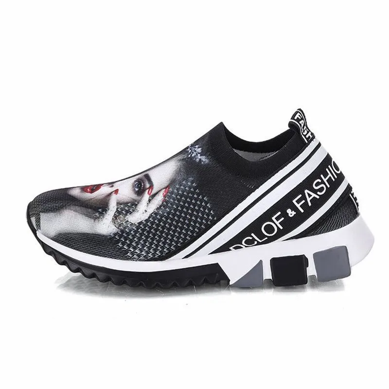 Женские кроссовки Носки с цветочным принтом Обувь на танкетке визуально