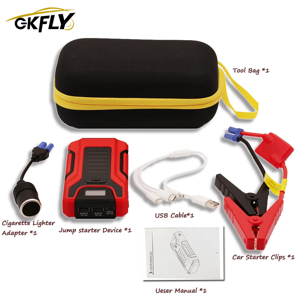 GKFLY 1200A автомобильный стартер Портативный 16000mAh 12V пусковое устройство банк