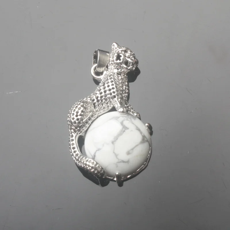White Turquoise Новое поступление натуральный камень тигровый глаз Медь животных Подвески "Леопард" Шарм ювелирные изделия 1 шт - Окраска металла: White Turquoise