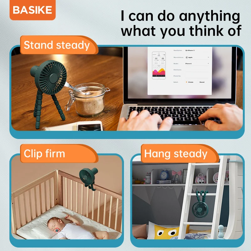 

BASIKE FA17 Table Fan Portable Desktop Bracket Fan Mini USB Fan Three-speed Adjustment Camping Fan Small Fan 1800mAh Lasting 9h