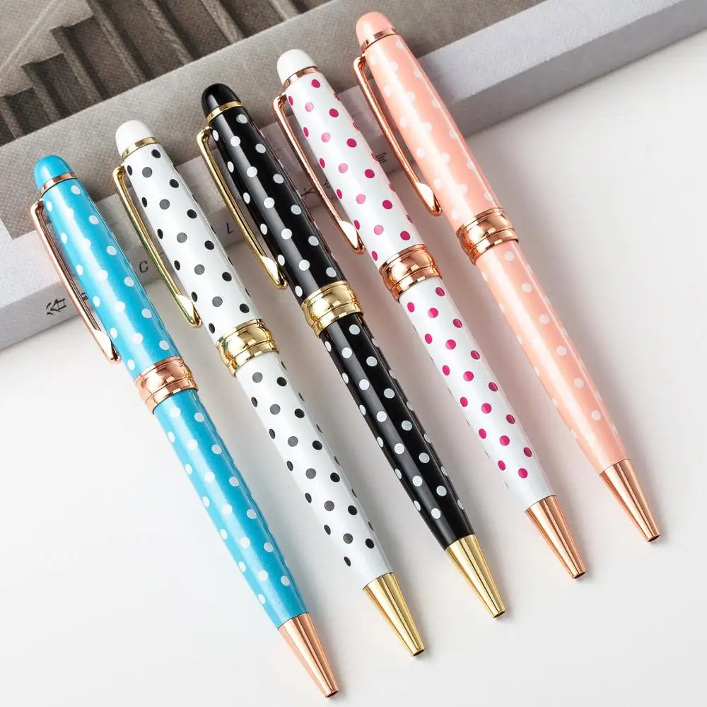 

20 pcs/lot Classic Dots Metal Ballpoint pen for Women Cute Rotary Ball pens Business pen office School writing supplies