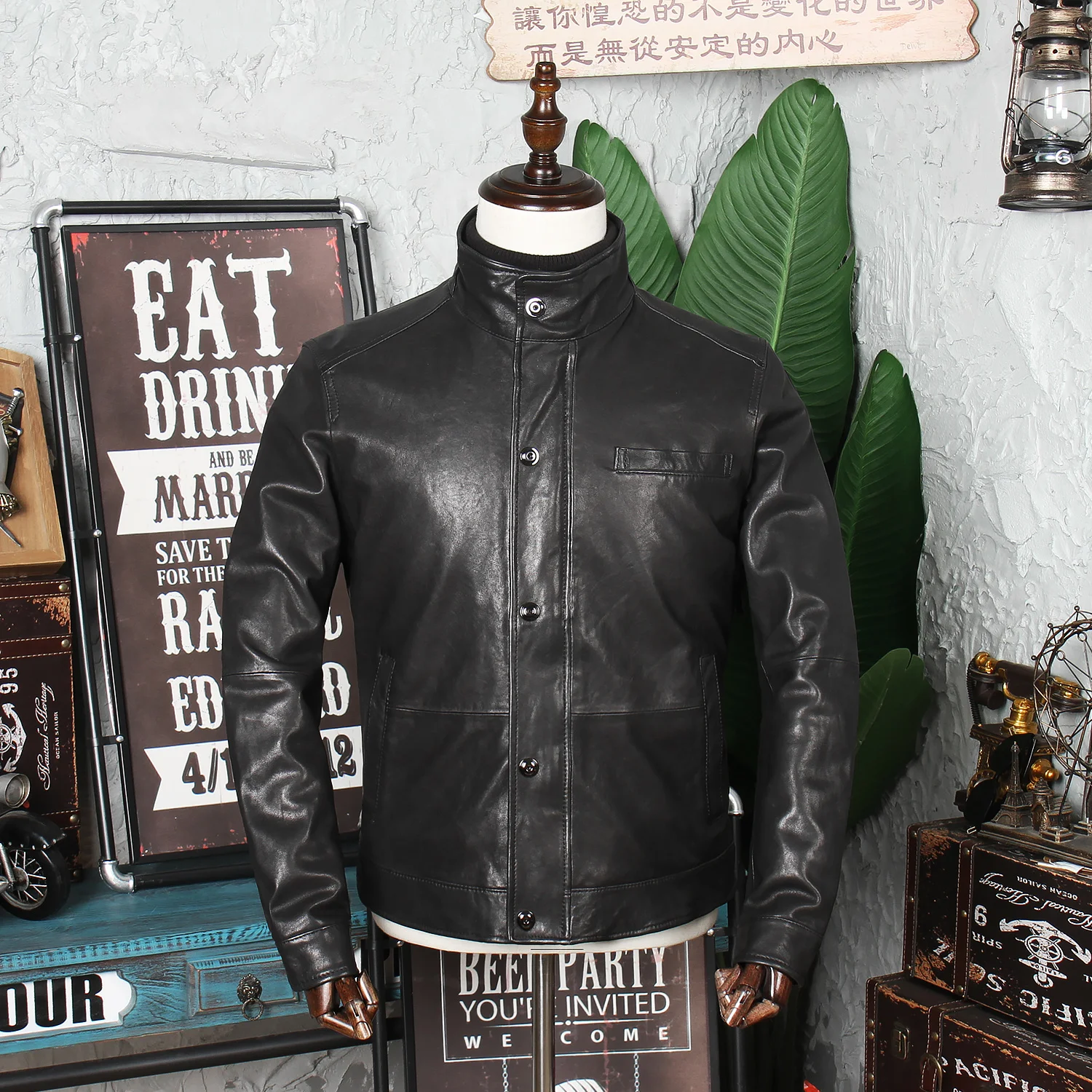

New Haining leather clothes men's sheepskin motorcycle slim Korean men's leather jacket Keli collar short coat thin