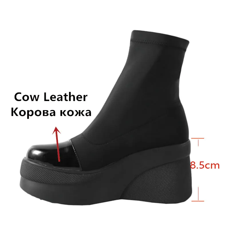 

SGESVIER 2020 new arrive women brand boots genuine leather platform shoes round toe fashion height increased ankle boots