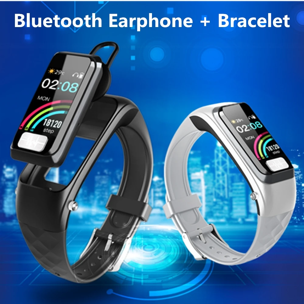 Bluetooth наушники + смарт Браслет фитнес трекер Смарт браслет PPG ЭКГ кардио