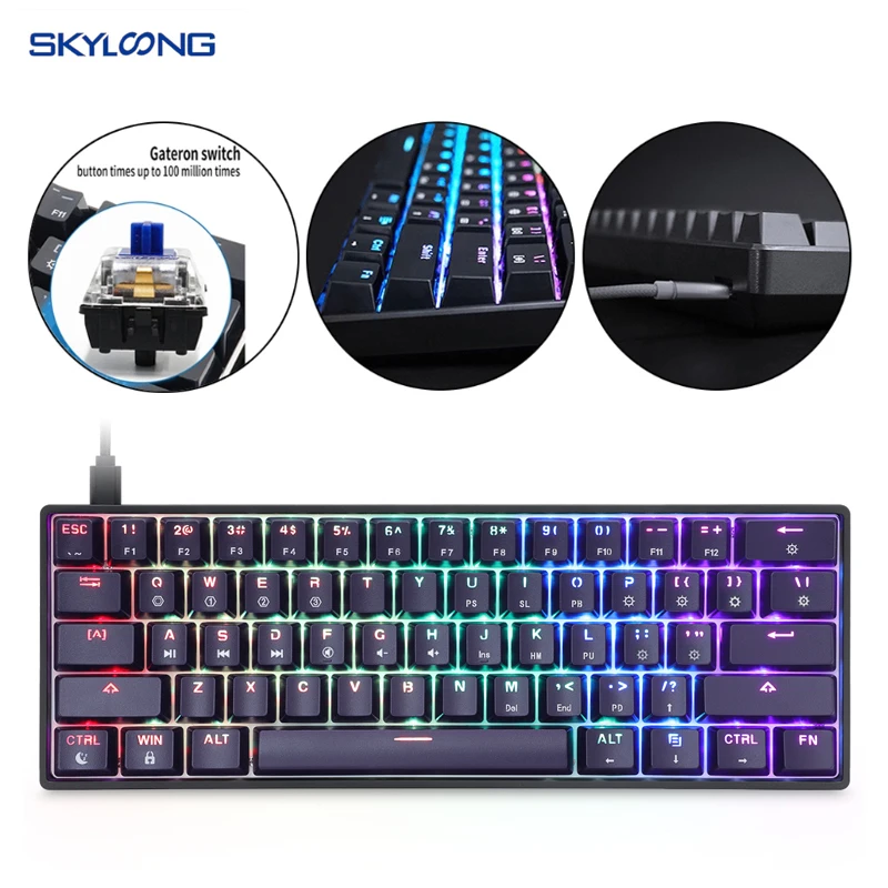 

Механическая клавиатура GK61 SK61, USB Проводная Bluetooth клавиатура со светодиодный Ной подсветкой, оптические переключатели Gateron для рабочего сто...