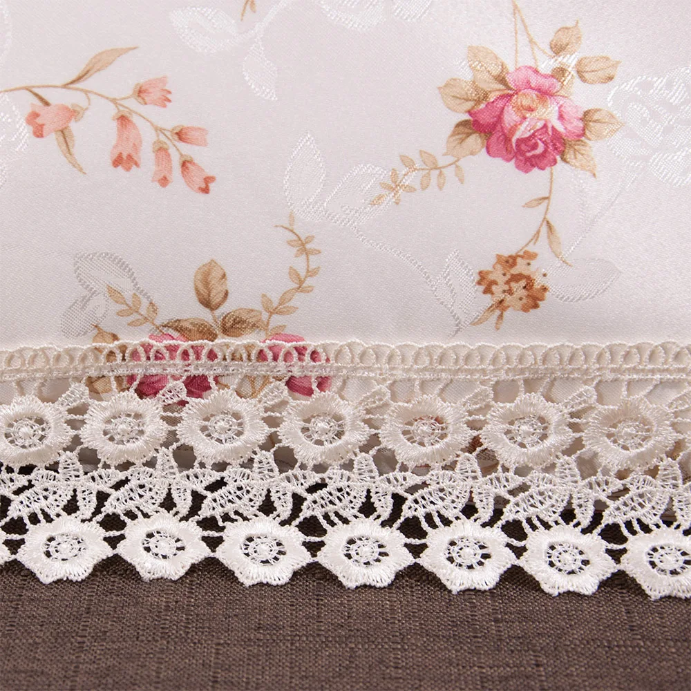 

Japanese Style 45x45cm Square Small Pink Color Fresh Floral Printing Soft Jacquard Thick Pillow Case With Embroidered Lace Trim