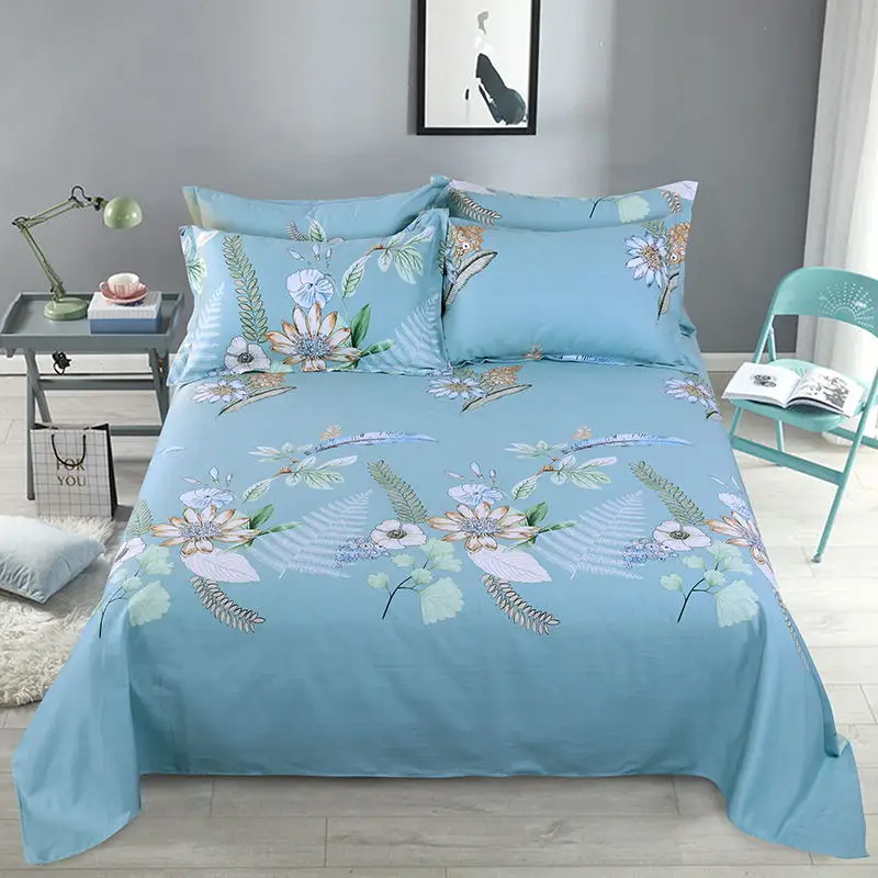 Девочка Розовая Хлопковая Большая Эластичная Простыни Маленькие Свежие Голубые Цветы Печатные 1 шт. Красивые Мягкие Простые Не скользящие