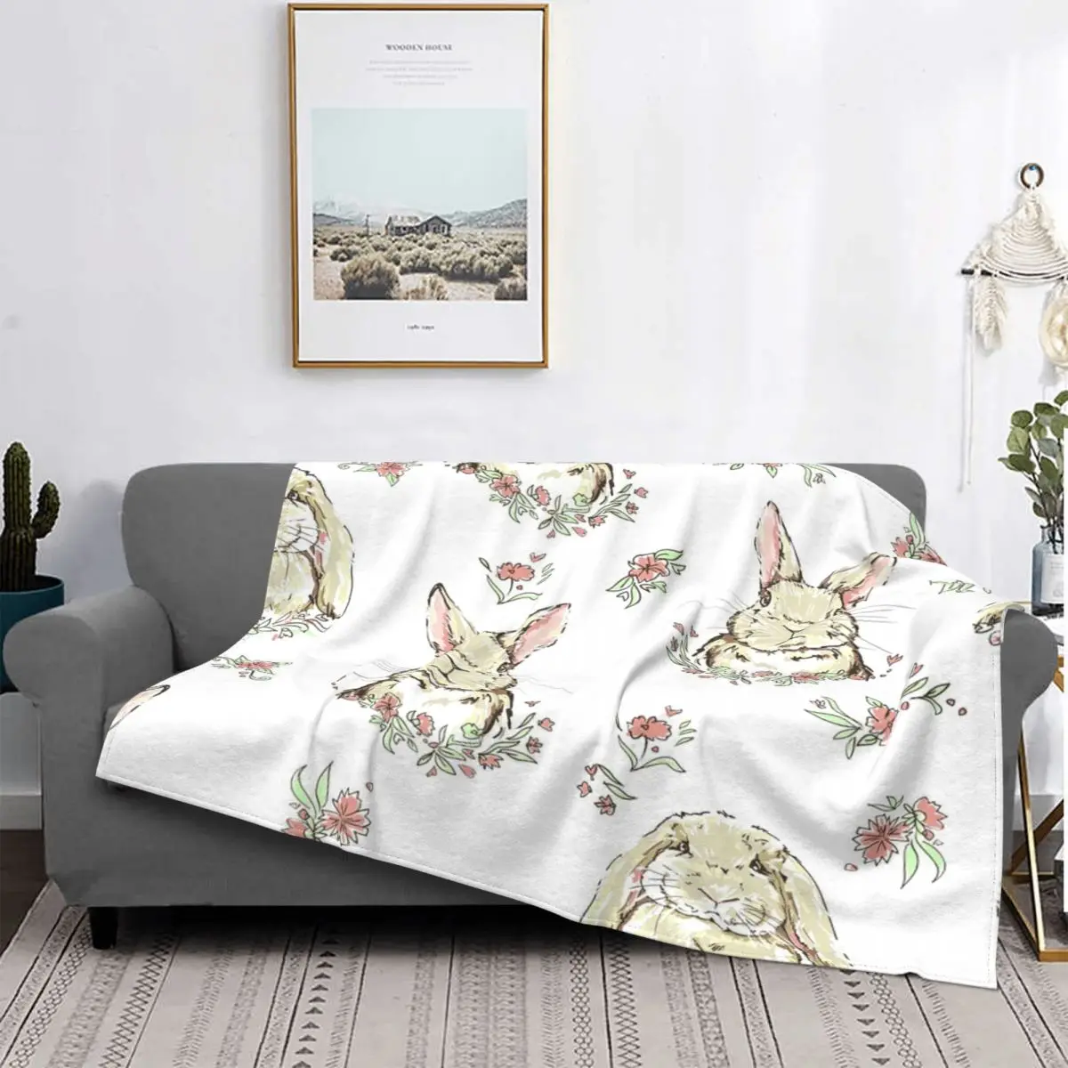 

Bunny Rabbit Blankets Fleece Textile Decor Animal Cute Portable Super Soft Throw Blankets for Sofa Travel Bedding Throws