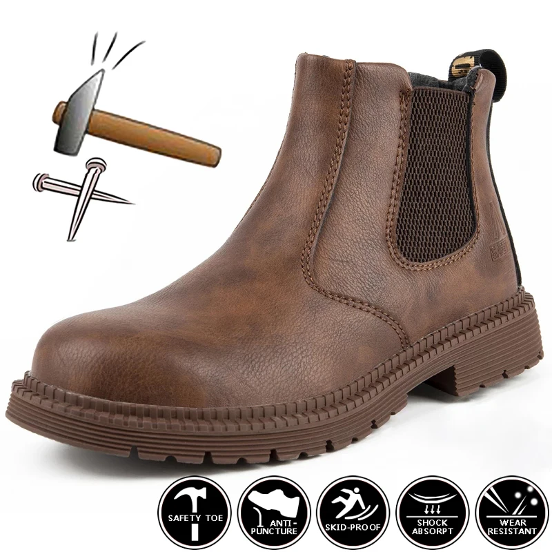 

Leather Work & Safety Boots Men Chelsea Boots Indestructible Male Work Shoes Men Winter Boots Safety Shoes Men Steel Toe Shoes