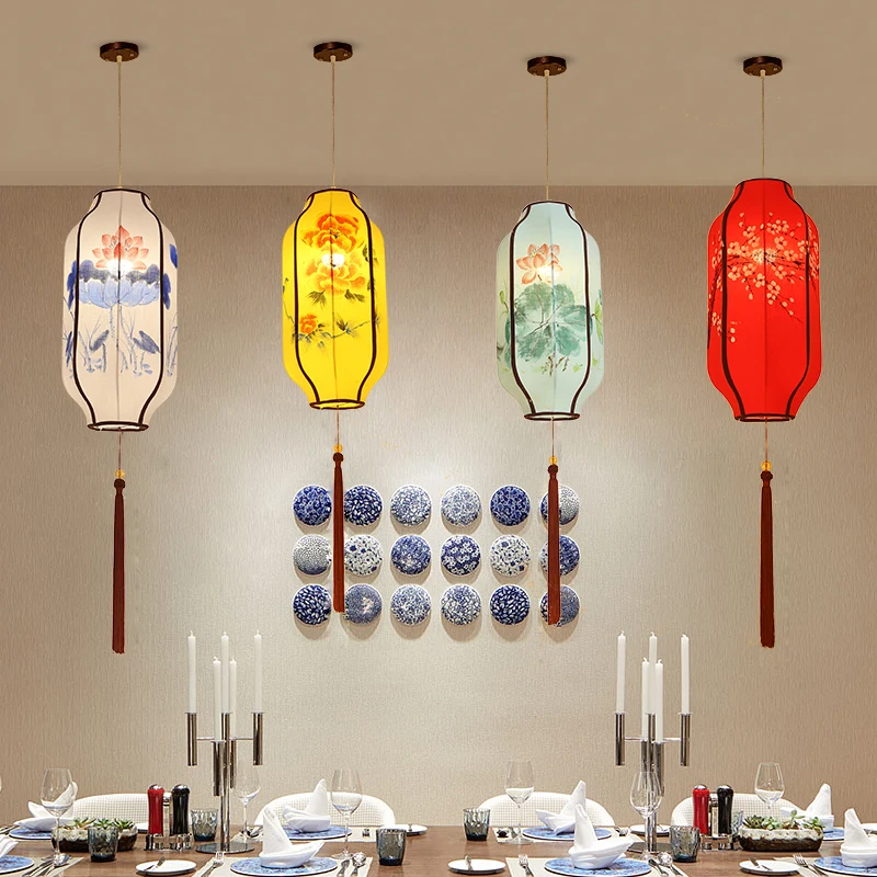 Новая китайская длинная люстра из ткани ручная роспись фонарь классическая