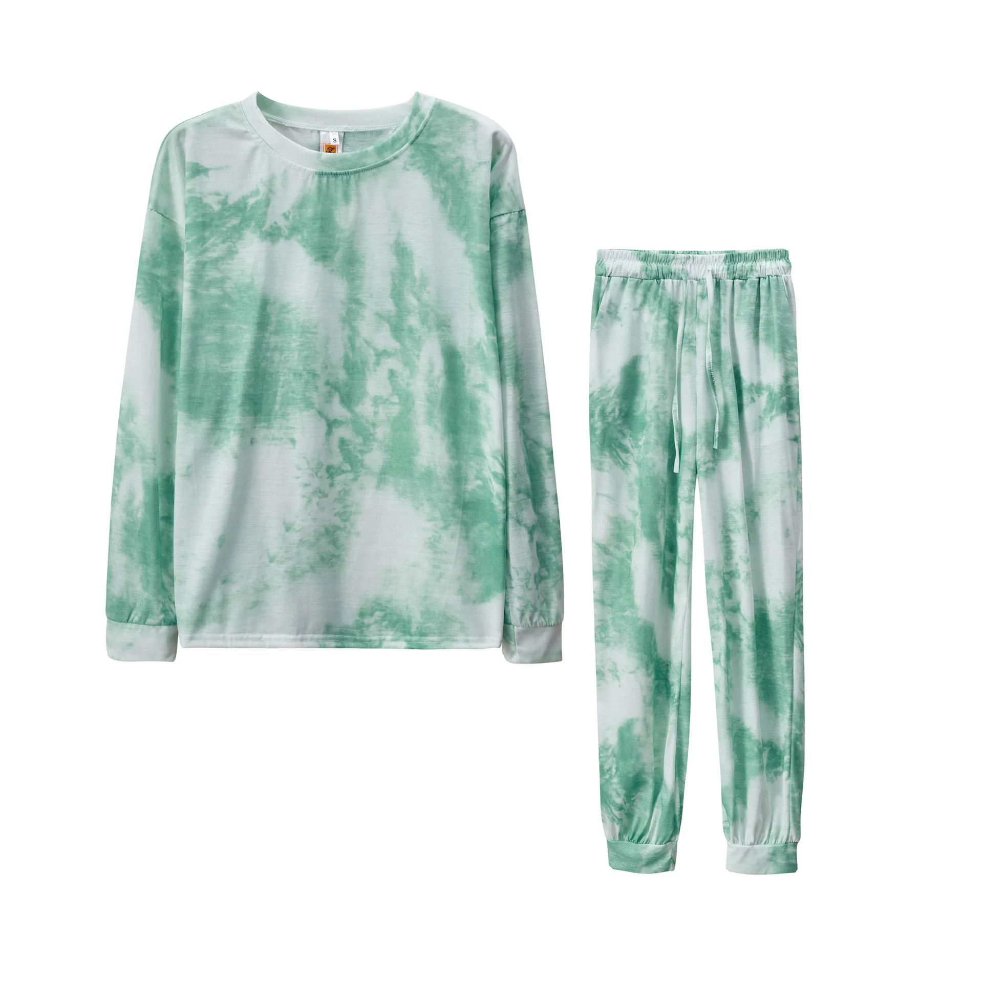 

Women's Clothing 2020 Autumn Winter European Beauty Round Neck Tie-Dye Casual Long-Sleeved Sports Suit Women Two Piece Set