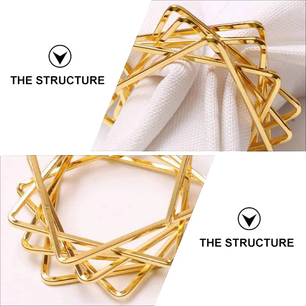 10Pcs Polygon Star Design Napkin Rings Metal Holders For Wedding Birthday Party Decorations Gold | Дом и сад