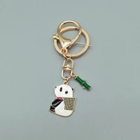 gold keychain panda alloy pendant animal panda bamboo pendant key chain gold car keyring girls bag ornaments accessories gift
