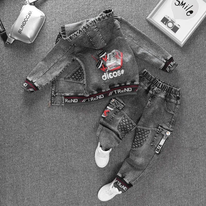 

Spring & Autumn Cowboy Boy Sets New 2021 Korean Version Fashion Clothes For Teens Two-Piece Handsome Casual Children's Clothing