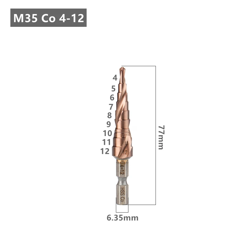 

Кобальтовые ступенчатые сверла verseri из быстрорежущей стали M35, спиральный пазовый шестигранный хвостовик для нержавеющей стали, железа, меди, алюминиевого сплава