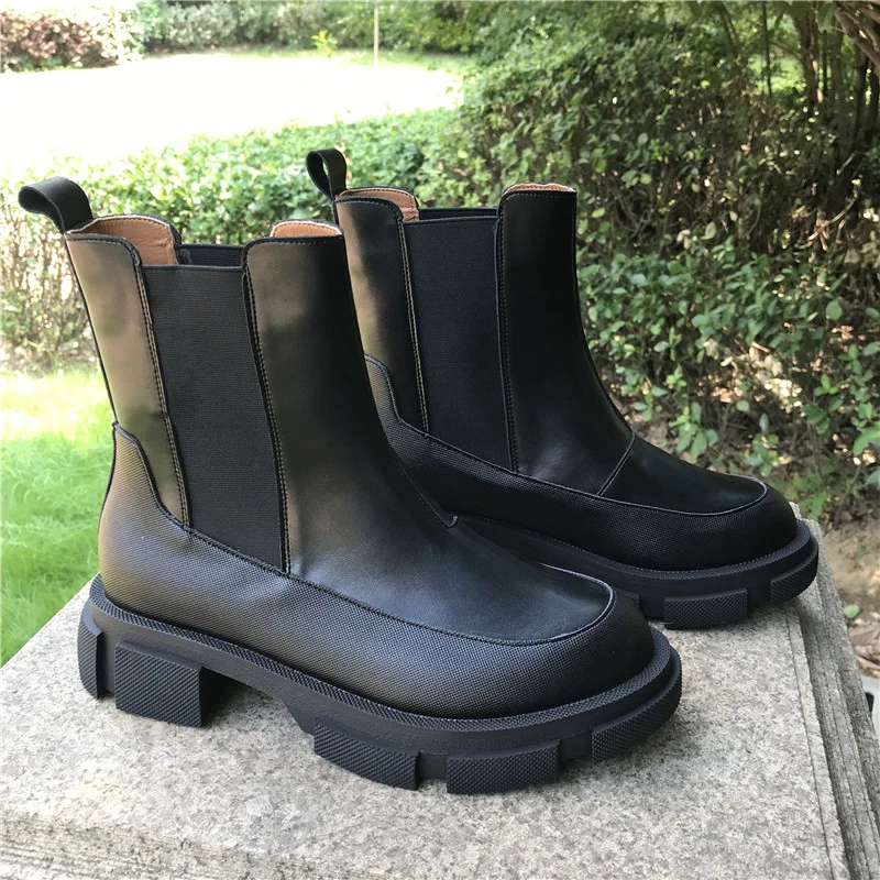 

2020 INS Style Leather Women Ankle Boots Fashion Platform Warm Fur Chelsea Boots High Heel Winter Shoes Woman Casual Footwear