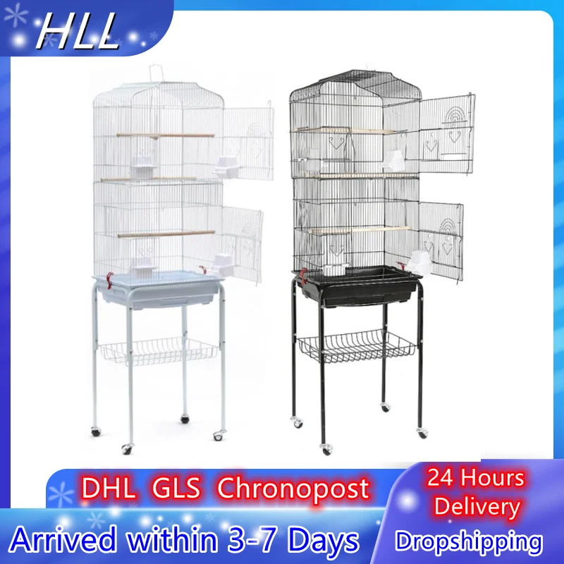 

NEW Iron Bird Parrot Cage Play Top Macaw Cockatoo Parakeet Conure Bird Supplies Stainless Steel Bowl Lockable Wheels Bird HWC