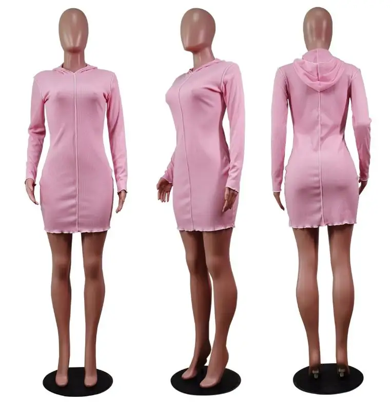 

New fashion women Solid color dress skirt with buttock long sleeve pullover hoodies dresses women clothing vestido de mujer