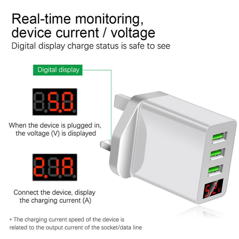 UK EU US Plug 3 Multi-Ports Fast Quick Charger USB Hub Wall Adapter Universal LED Display Portable Transformer Power Supply | Электроника