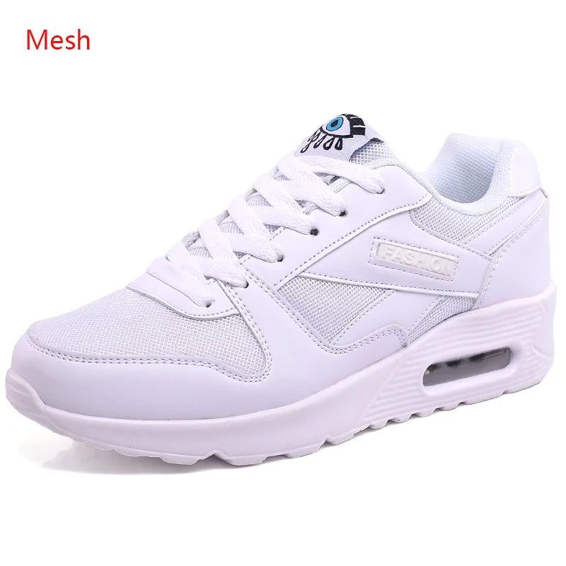 mesh white Женские кроссовки; обувь для бега из искусственной кожи; белые модные кроссовки; коллекция года; женские кроссовки; уличная спортивная обувь; дышащая обувь на воздушной подушке - Цвет: mesh white