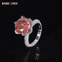 luxury 100 925 sterling silver round 12mm padparadscha gemstone ring for women wedding engagement ring party fine jewelry gift