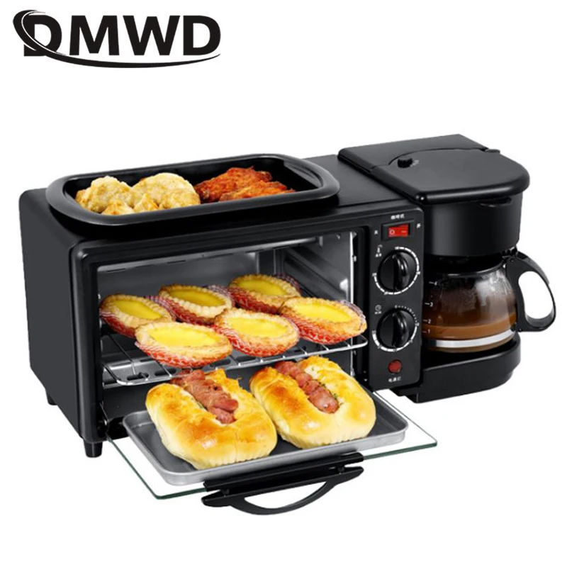 

DMWD Household 3 In 1 Breakfast Machine 220V Bread Toaster 9L Electric Oven Coffee Maker Pizza Egg Tart Oven Frying Pan Tea Pot