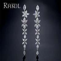 rakol luxury aaa marquise zircon wedding earrings gorgeous leaf charm top silver womens earrings jewelry re2601