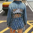 Женский пикантный джинсовый пиджак с открытой спиной, с отложным воротником и длинным рукавом, с бахромой и завязками, летнее пальто, женская модная трендовая Женская куртка, новинка 2021