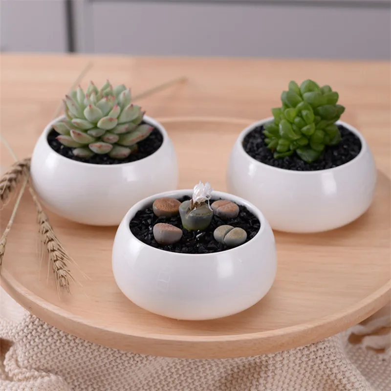 1 Набор современный минималистичный керамический цветочный горшок белый для