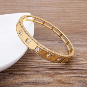 AIBEF Fashion Crystal Copper Zircon Bracelet Hollow Design Gold Plated Jewelry Classic Bangles for Girls New Year Christmas Gift