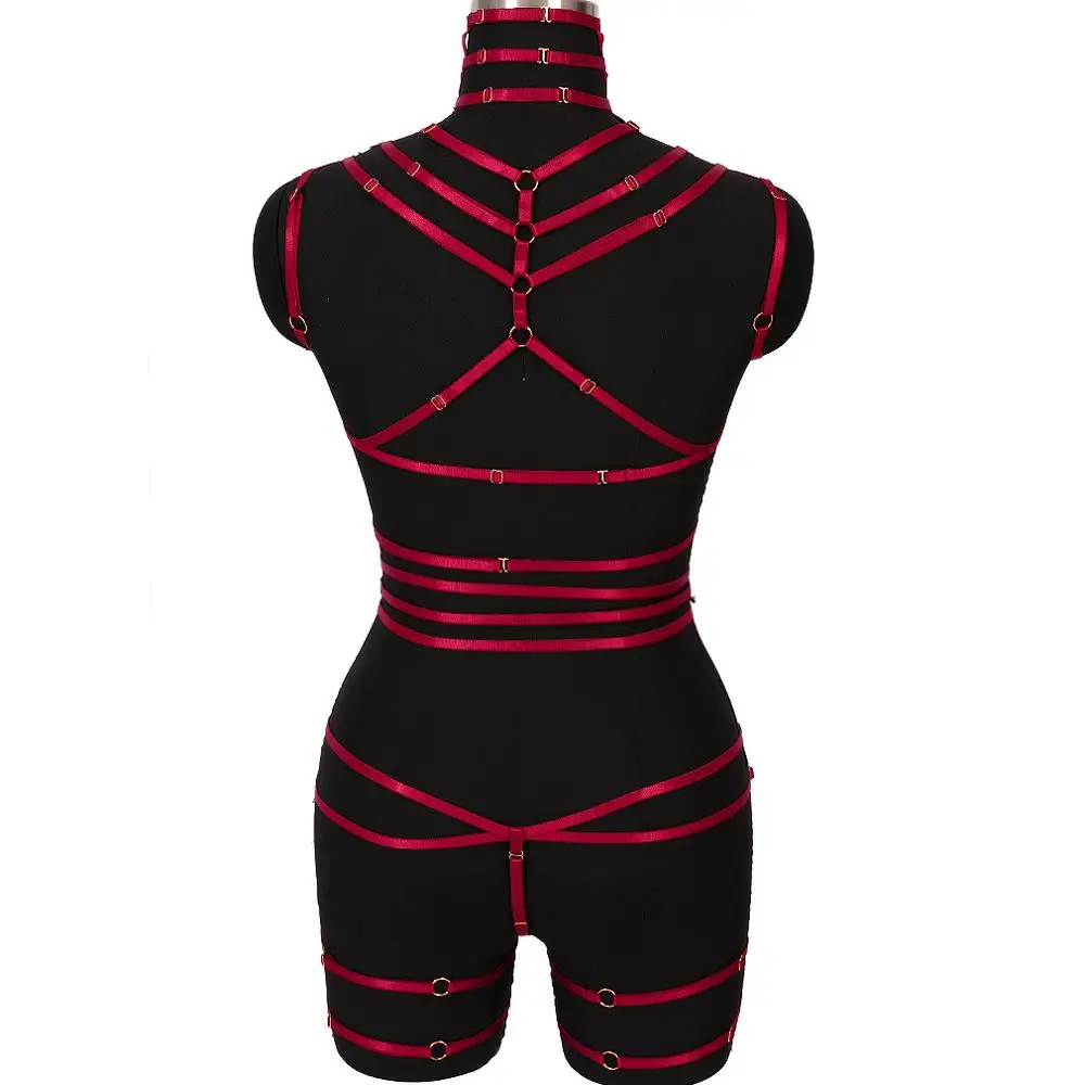 Полноразмерный красный бюстгальтер в стиле панк и готика женский топ на шею пояс