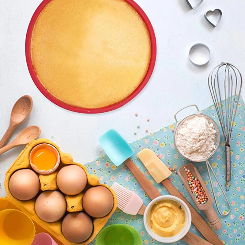 

Round Cake Pans Silicone Molds for Baking Red Bakeware Pan for Bread Chiffon and Rainbow Cake Nonstick Quick Release Baking Pan