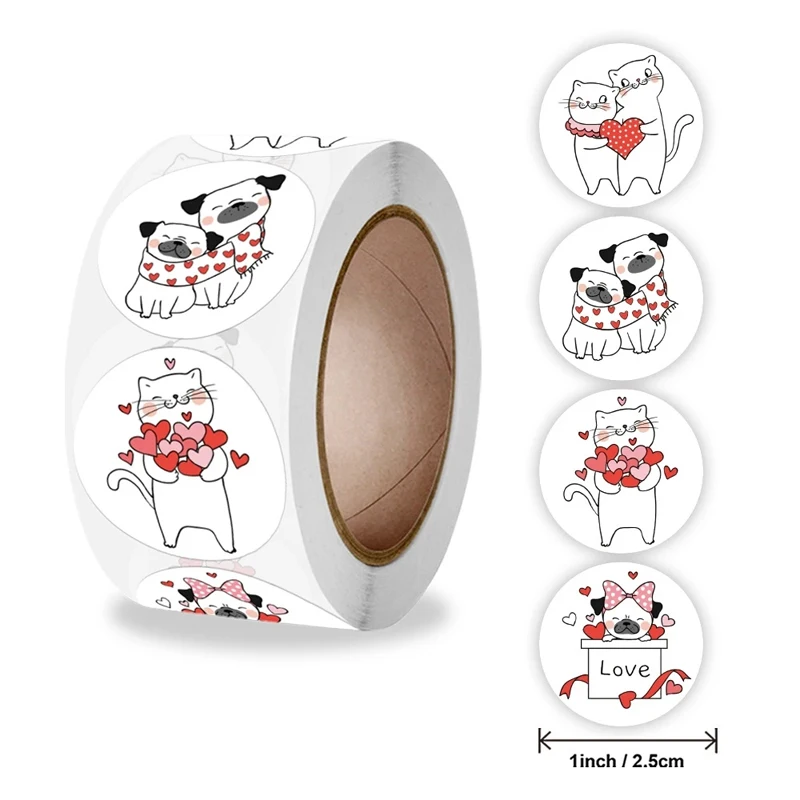 

100-500Pcs Cute Animal Valentine's Day Stickers 1 Inch Round Scrapbook Sticker For Wedding Party Gift Box Decor Supplies Sticker
